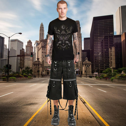 Gothic Mens Black Gothic X Strap Zip Off Punk Rave Shorts