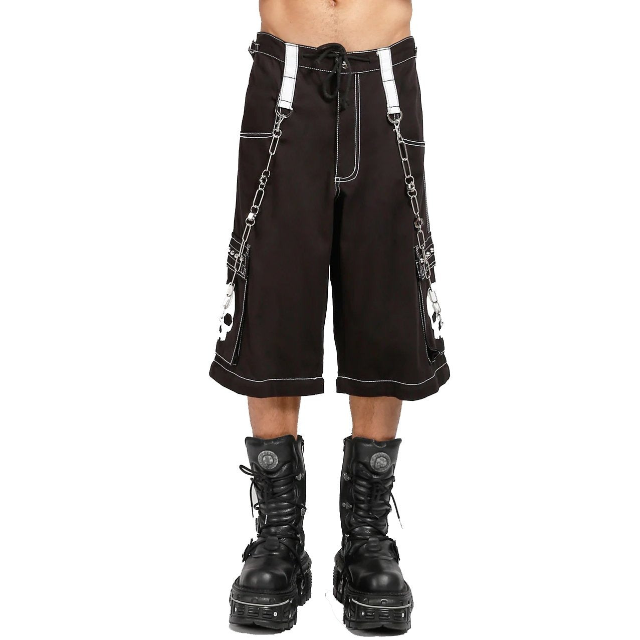 Gothic Bondage White Skull Shorts Black White Alternative Punk Rock Emo Shorts