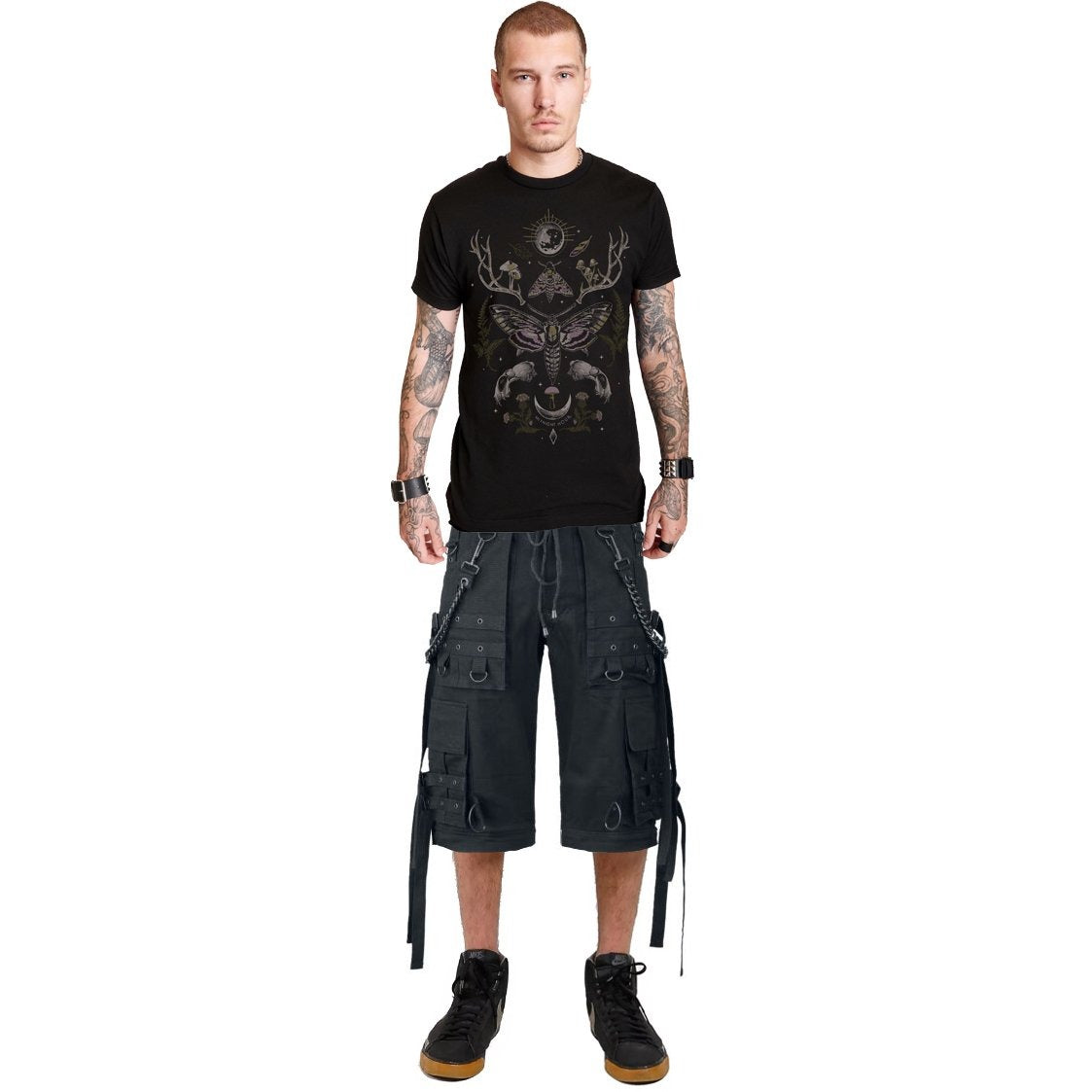 Gothic Bondage Cargo Rock Black Punk Buckle Zips Chain Strap Trousers Emo Shorts