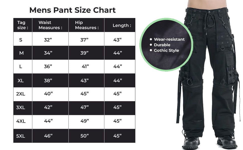 Gothic Bondage Cargo Rock Black Punk Buckle Zips Chain Strap Trousers Emo/ Pants