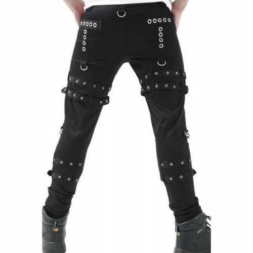 Gothic Bondage Rock Black Punk Buckle Zips Chain Strap Trousers Pants Usa