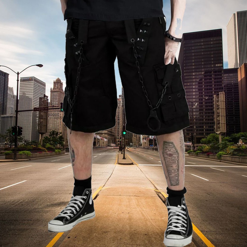 Prime Quality Handmade Gothic Bondage Black Skater Men's Short Alternative Punk Rock Emo Shorts/USA