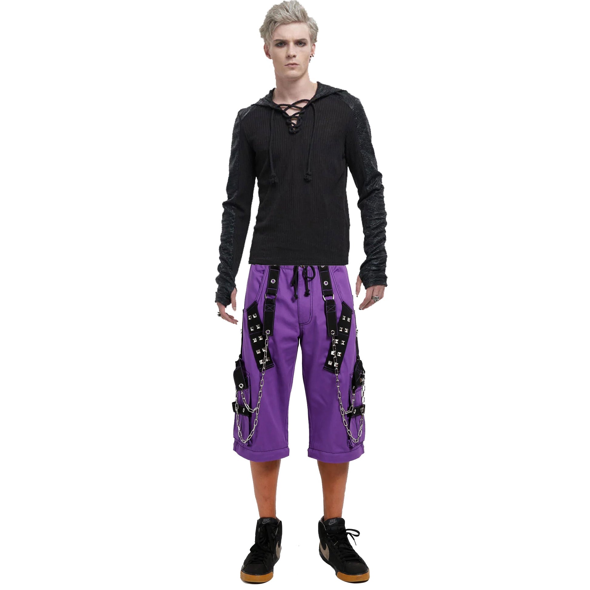 Gothic Bondage Handmade Men Short Alternative Punk Rock Transformer Trouser Purple Baggy