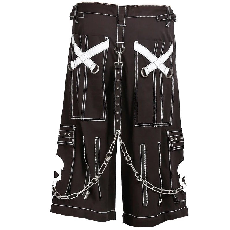 Gothic Bondage White Skull Shorts Black White Alternative Punk Rock Emo Shorts