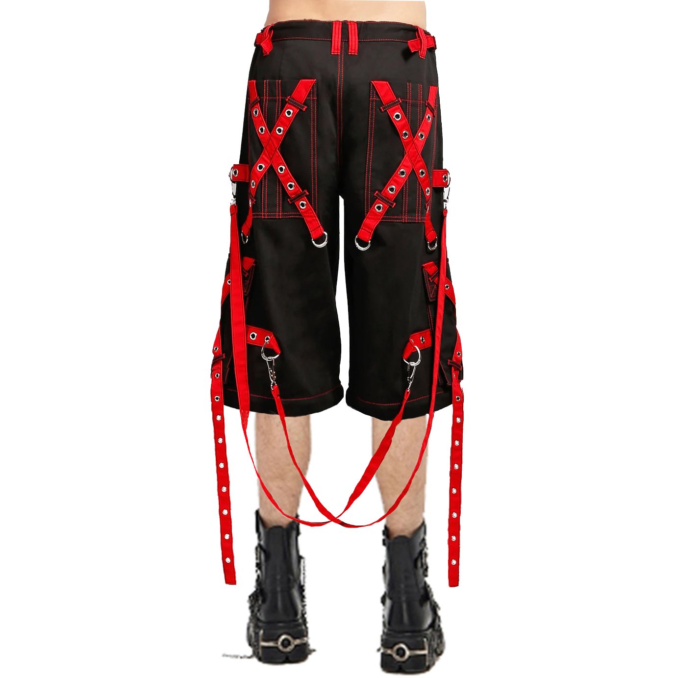 Gothic Mens Zip Shorts Black Red