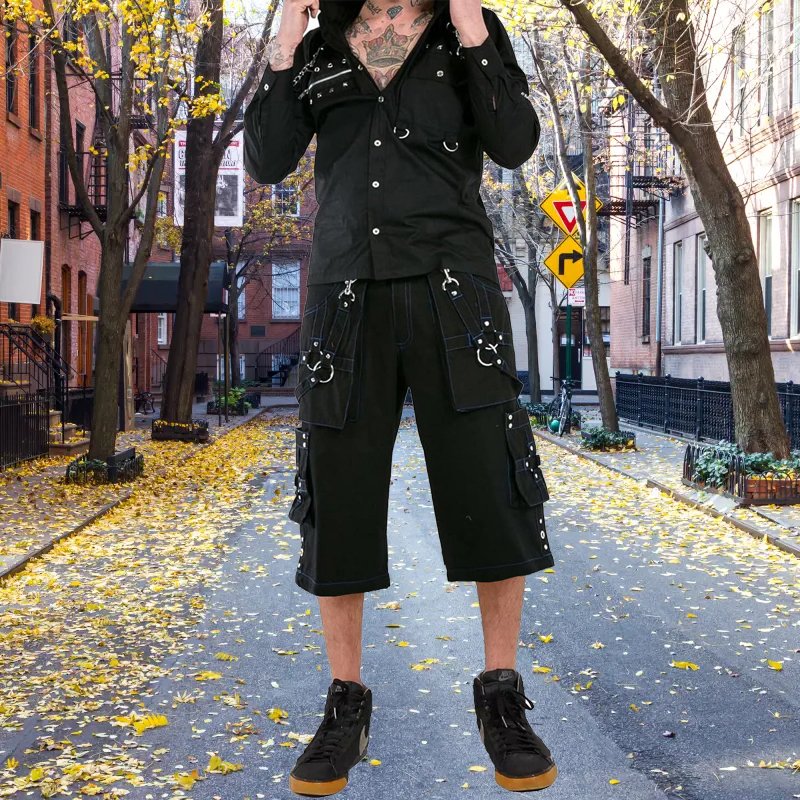 Prime Quality Gothic Mens Handmade Bondage 4 Pocket Shorts Punk Rock Black Blue Stitch