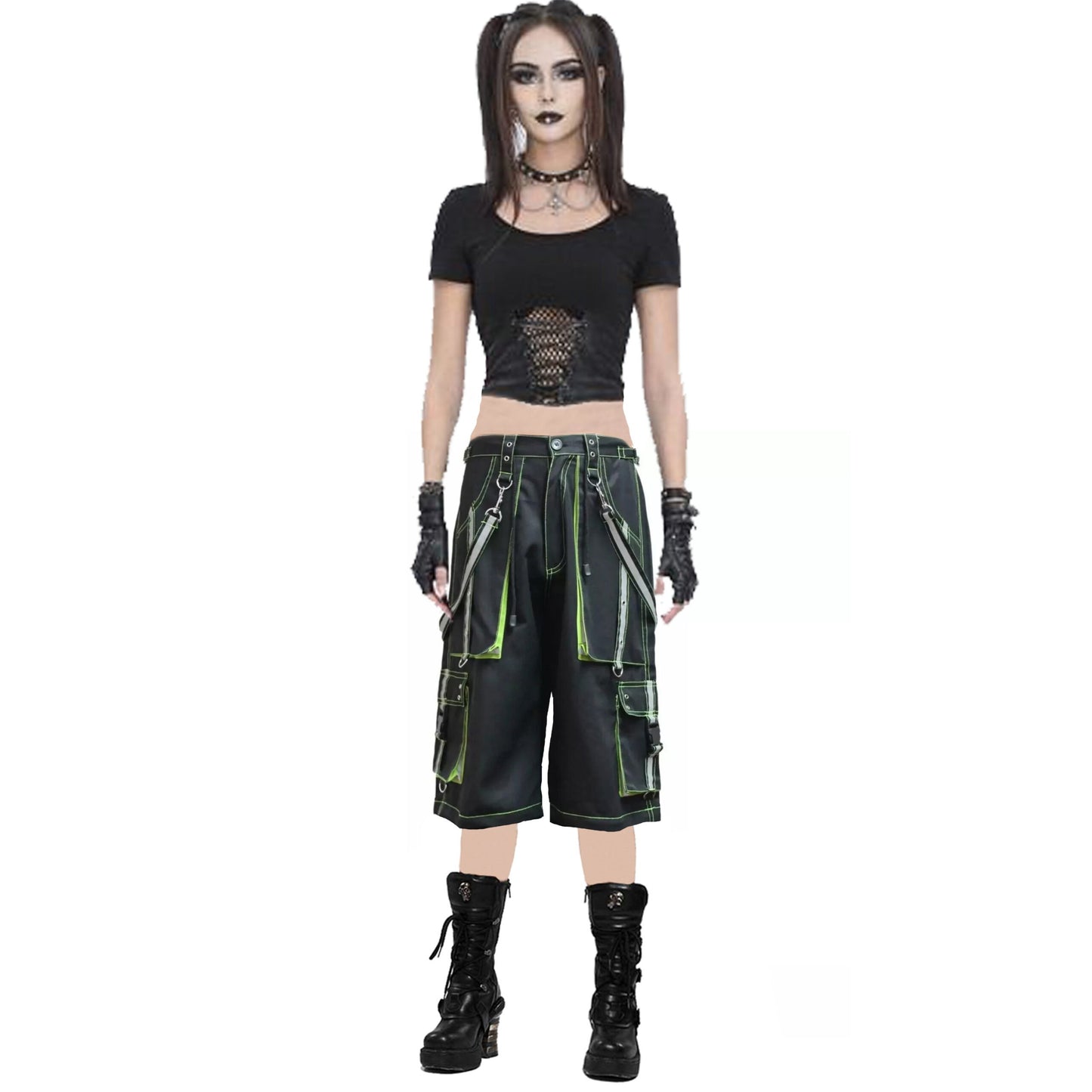 Men's Gothic handmade Bondage Reflective 6 pockets Punk Rock Shorts