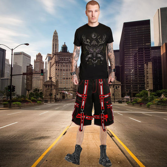Mens Extreme Bondage Gothic Electro Reflector Black Red Trip Shorts Usa