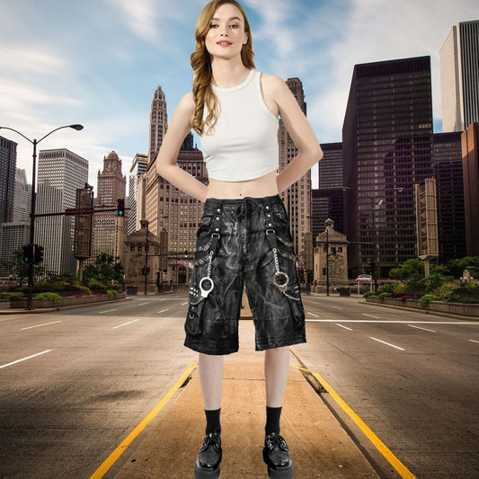 Womens Jeans Apocalyptic Punk Emo Mechanic Acid Gothic Cyber Shorts