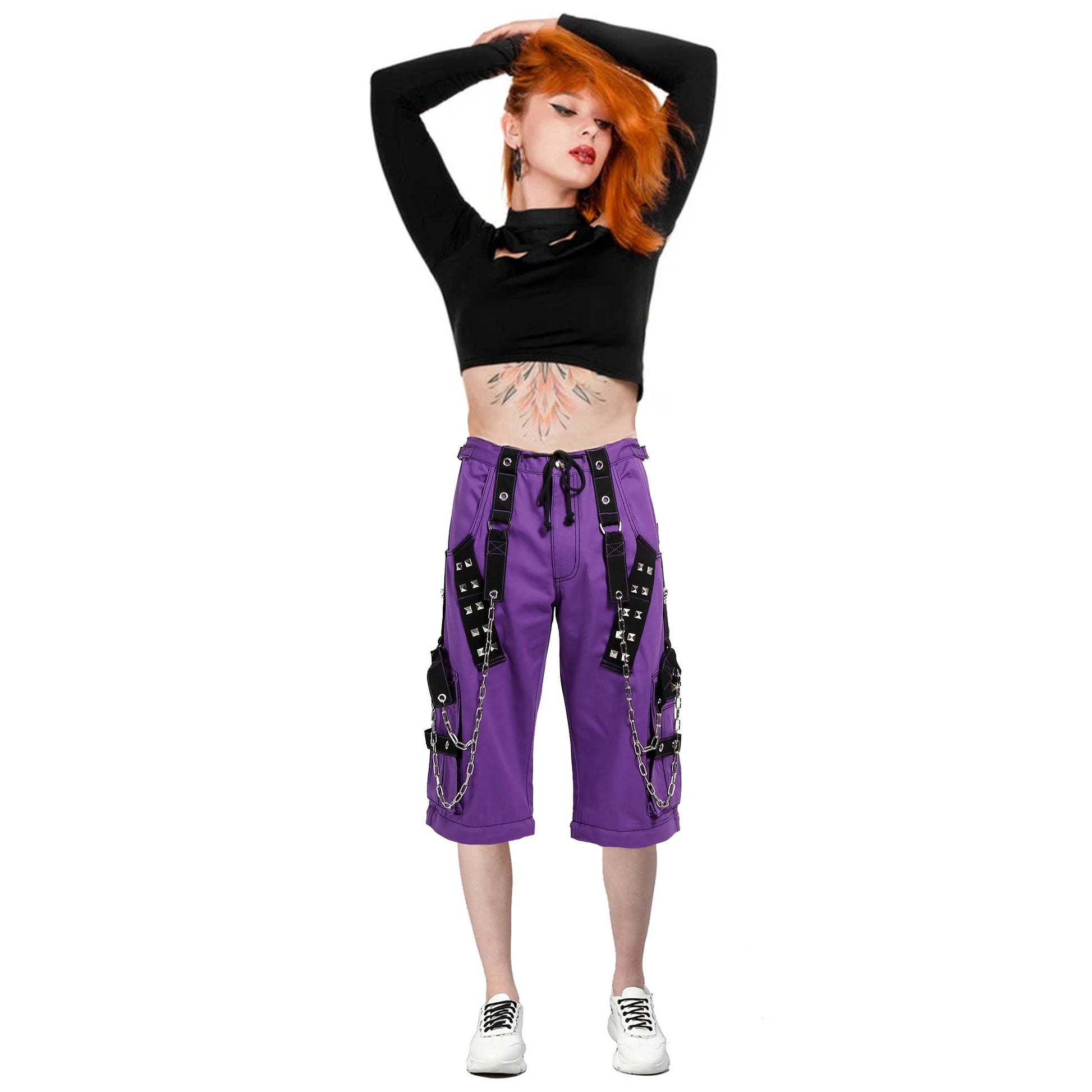 Gothic Bondage Handmade Men Short Alternative Punk Rock Transformer Trouser Purple Baggy