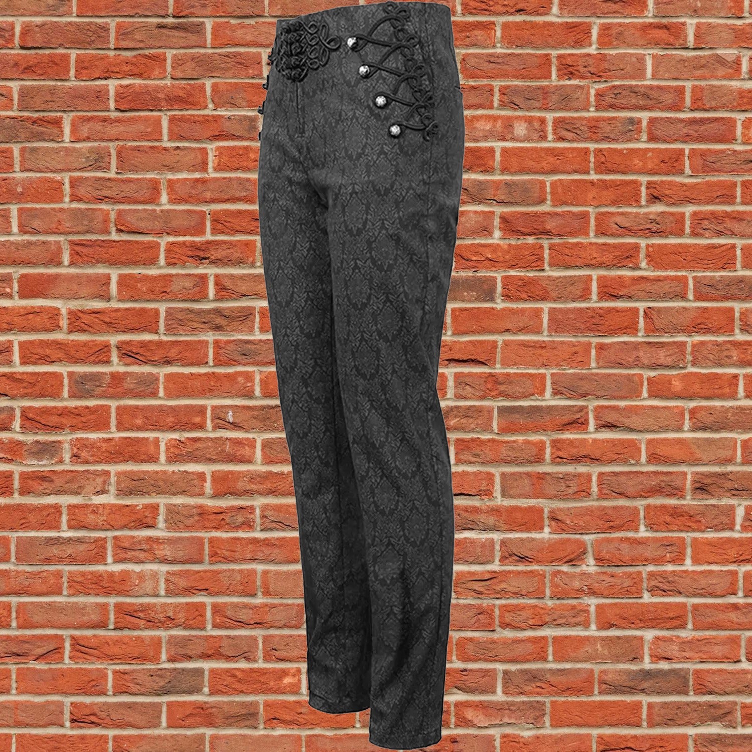 Devil Fashion Mens Gothic Steampunk Dress Pants Trousers Black Victorian Damask