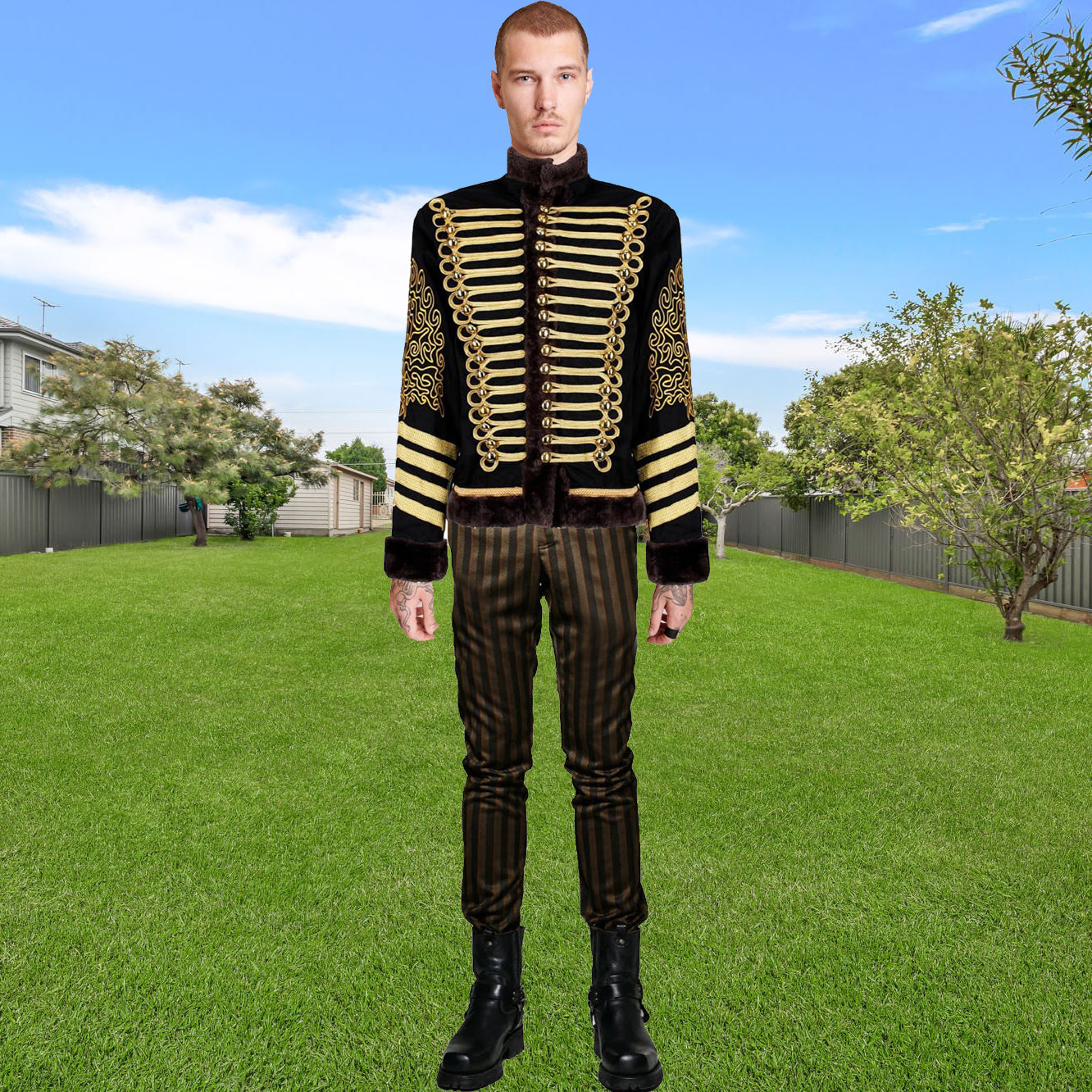 New Napoleonic Hussars Uniform Military Style Tunic Pelisse Jimi Hendrix Jacket Parade Drummer Officer Faux Fur