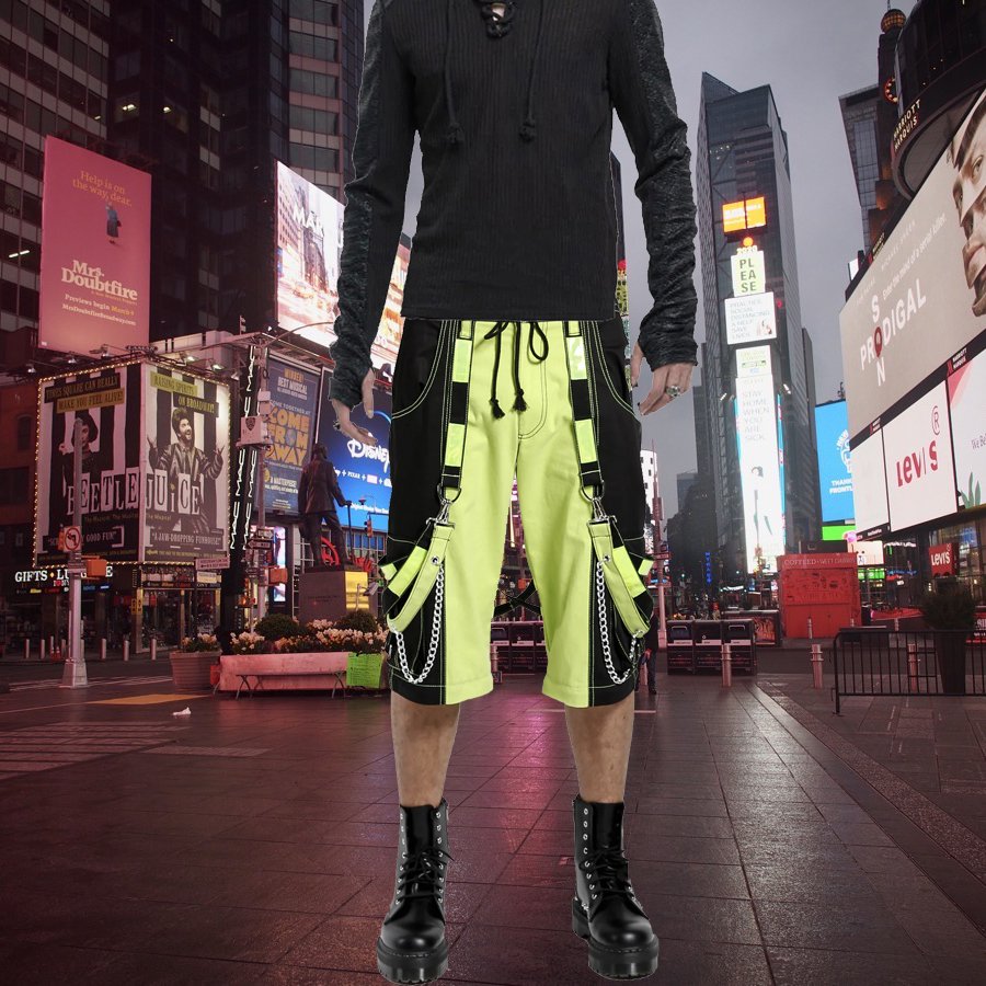 Prime Quality Men Extreme Bondage Limelight Lime Green Skater Gothic Punk Rocker Cyber Goth Steampunk Biker Shorts