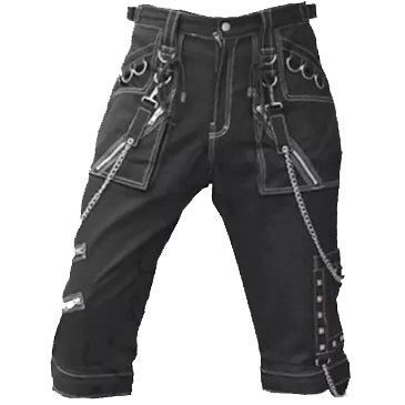 Mens Gothic Black Short Eyelets Cargo Bondage Trouser Punk Rock Short