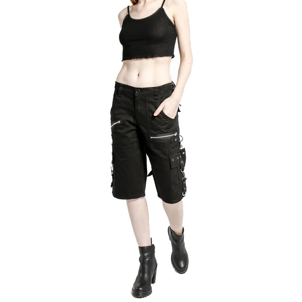 Women's Punk Gothic Black Cotton Emo Shorts With Zipper