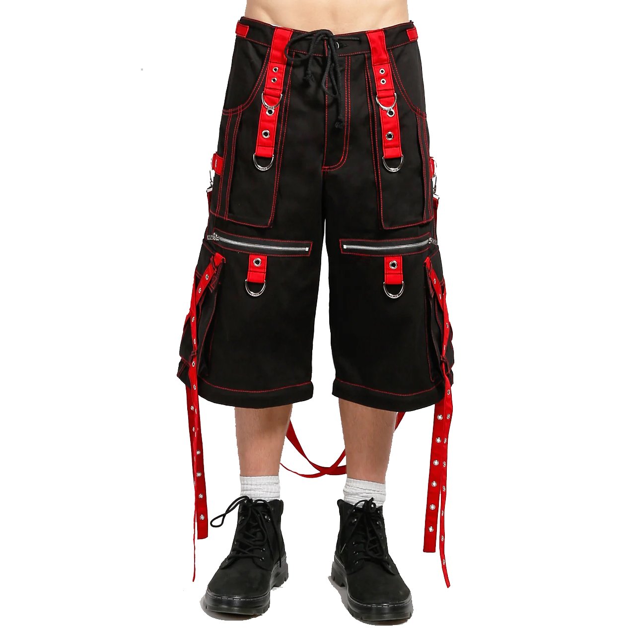 Gothic Mens Zip Shorts Black Red