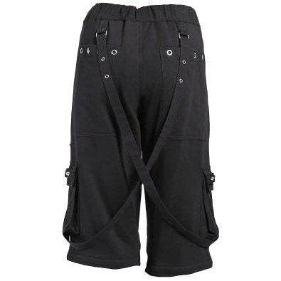 Men's Black Gothic Punk Shorts W/Straps Fleece Trip Shorts