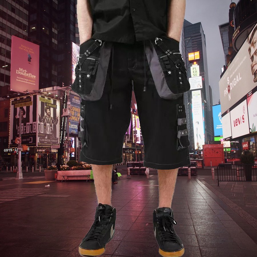 Gothic Men's Black Grey Men Short Gothic Cotton Studs Metal Punk