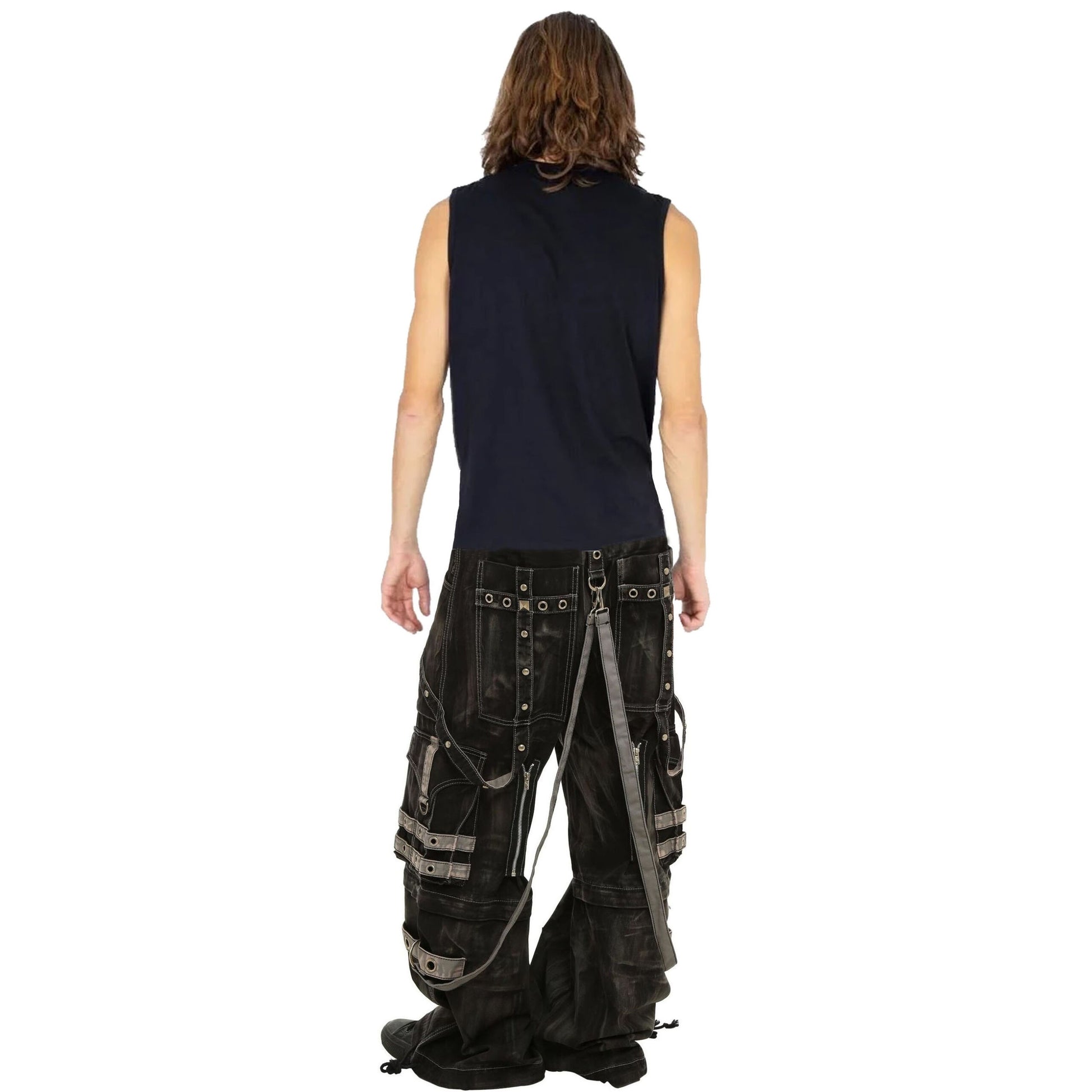 Gothic Black & Amp Grey Overdyed Zip Off Pants