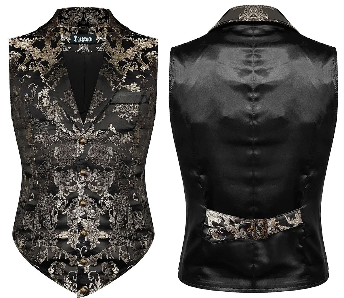 Gothic Devil Fashion Aristocrat Men's Waistcoat Vest Black & Amp Gold