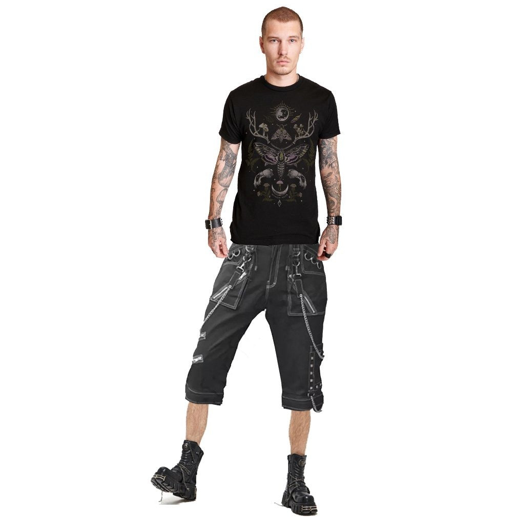 Mens Gothic Black Short Eyelets Cargo Bondage Trouser Punk Rock Short