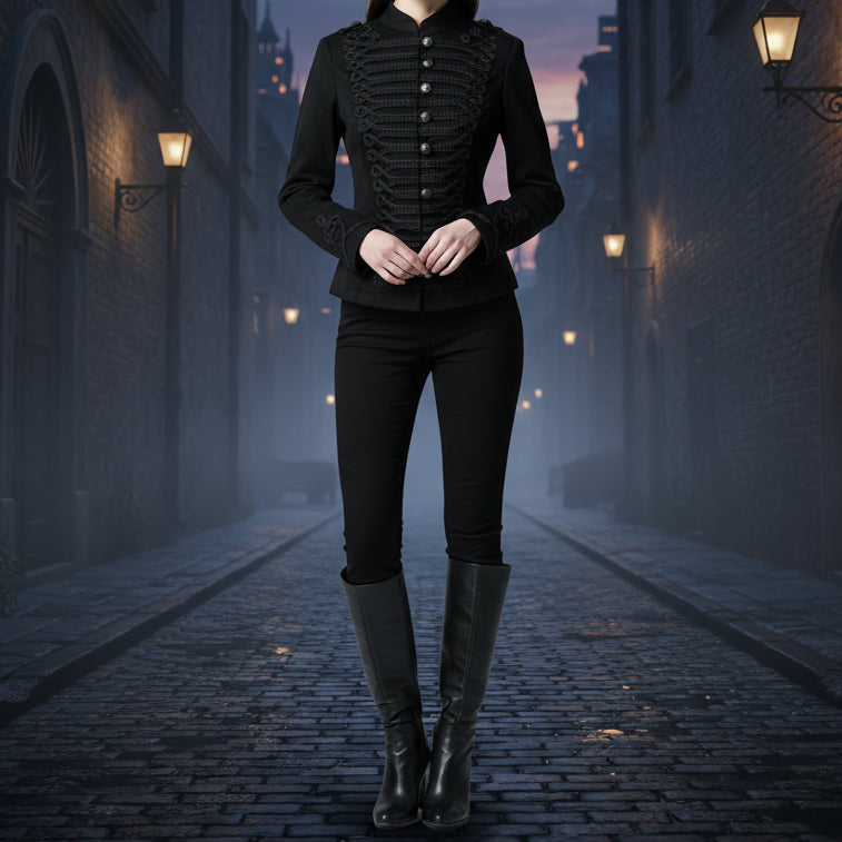 Handmade Women Black Parade Ladies Jacket Steampunk Military Punk Rock Gothic Jacket