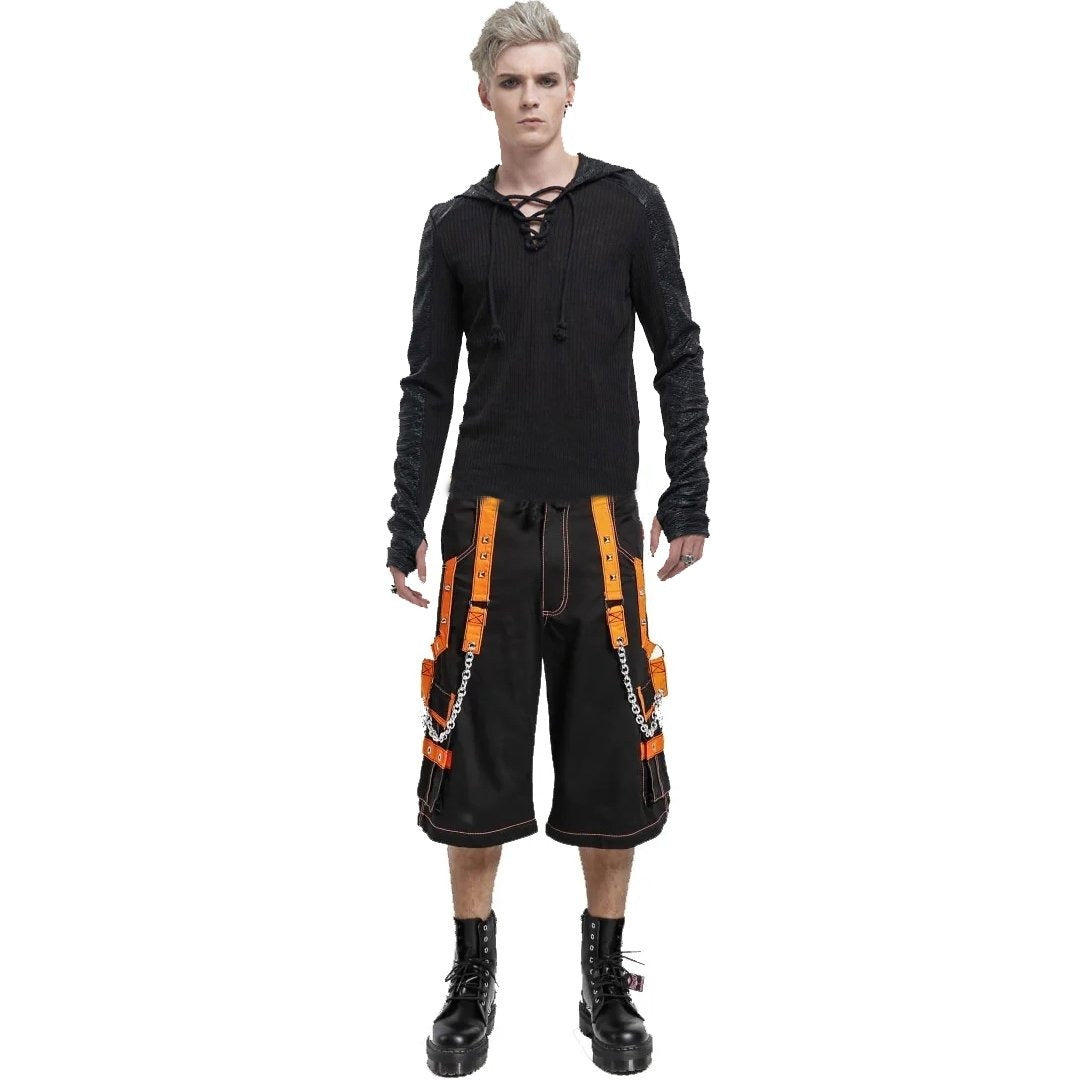 Men Extreme Bondage Skater Black/Orange Gothic Punk Rocker Cyber Goth Steam punk Biker Short