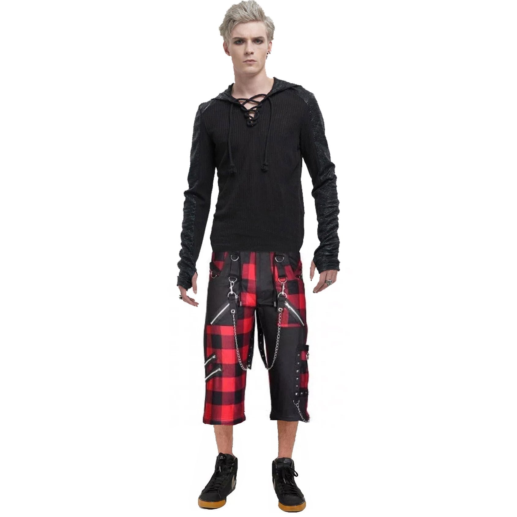 Men's Gothic Split Leg Bondage Rock Hard Shorts Emo