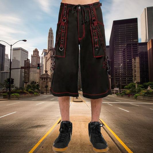 Men's Black Gothic Super Studded Shorts Red Stitching