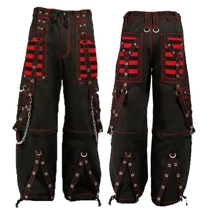 Gothic Extreme Bondage Skater Red & amp Black Punk Rocker Cyber Steampunk Biker Pant