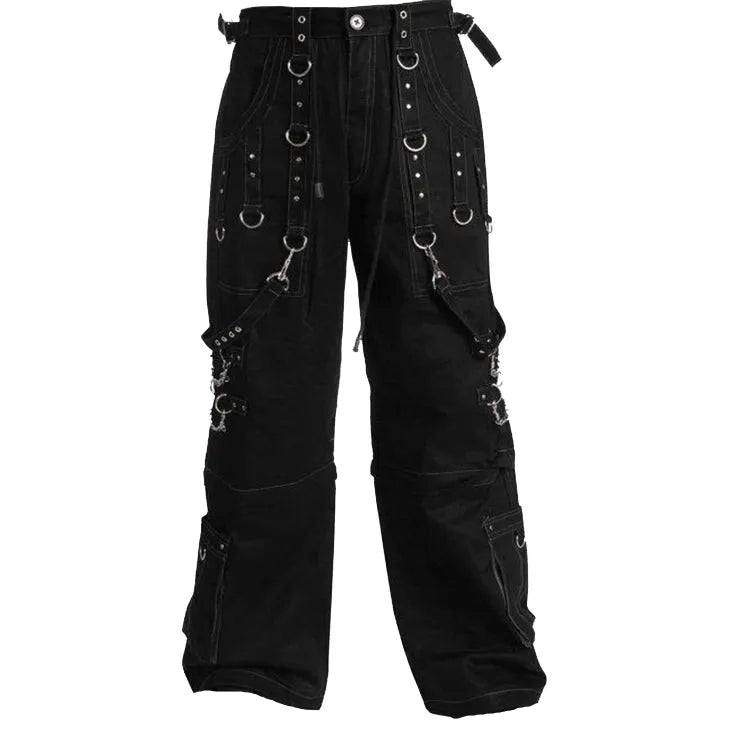 Men Handmade Gothic Bondage Trouser Grey Thread Cyber Pant Punk Shorts Metal Studs Pants/Gothic Pant