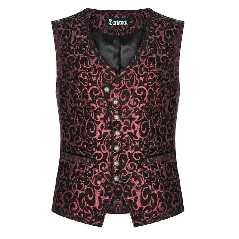 Men's Gothic Waistcoat Vest Red Paisley Velvet Steampunk Regency/Victorian Suit Vest Steampunk