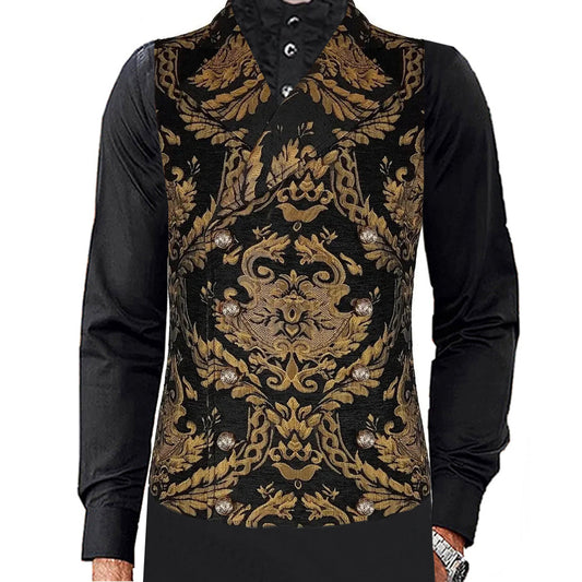 Prime Quality Men's Handmade Gold Black Victorian Cavalier Waistcoat Vest