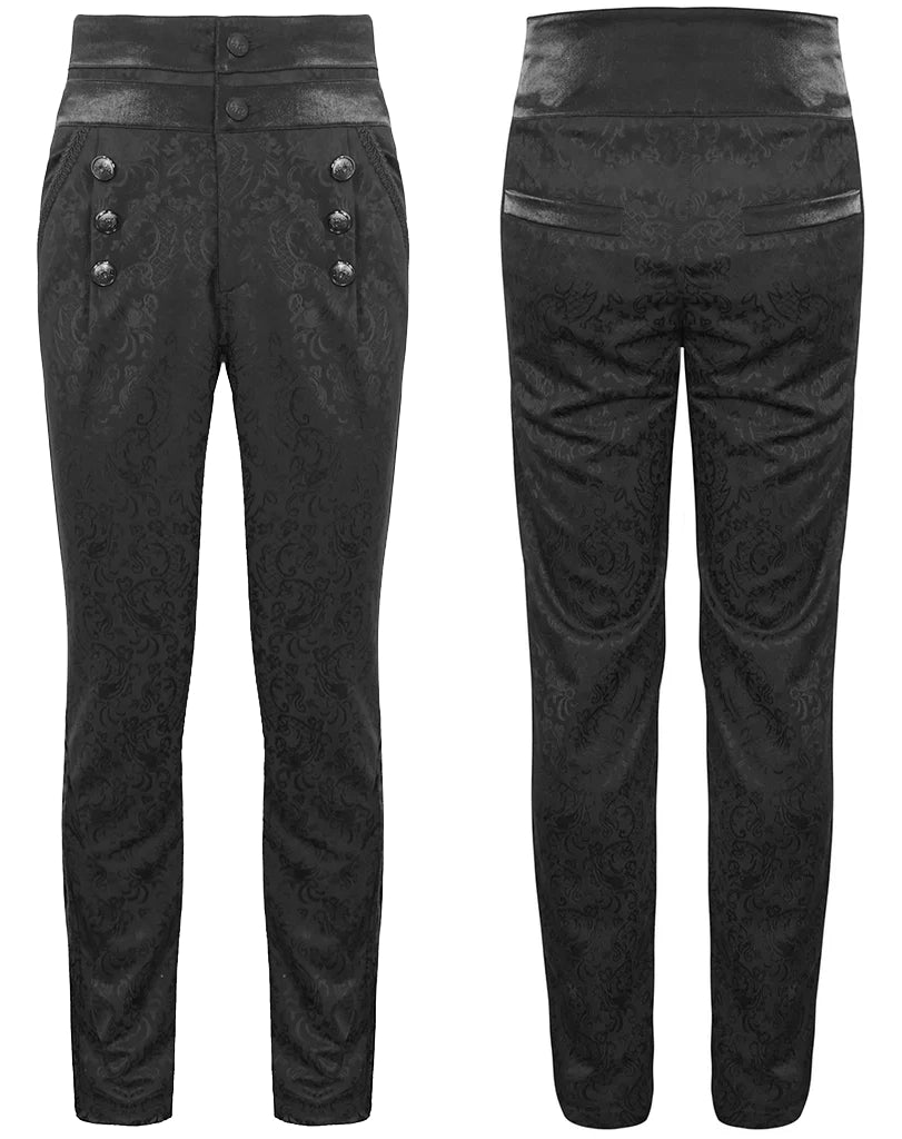 Devil Fashion Mens Gothic Aristocrat Jacquard High Waist Dress Pants