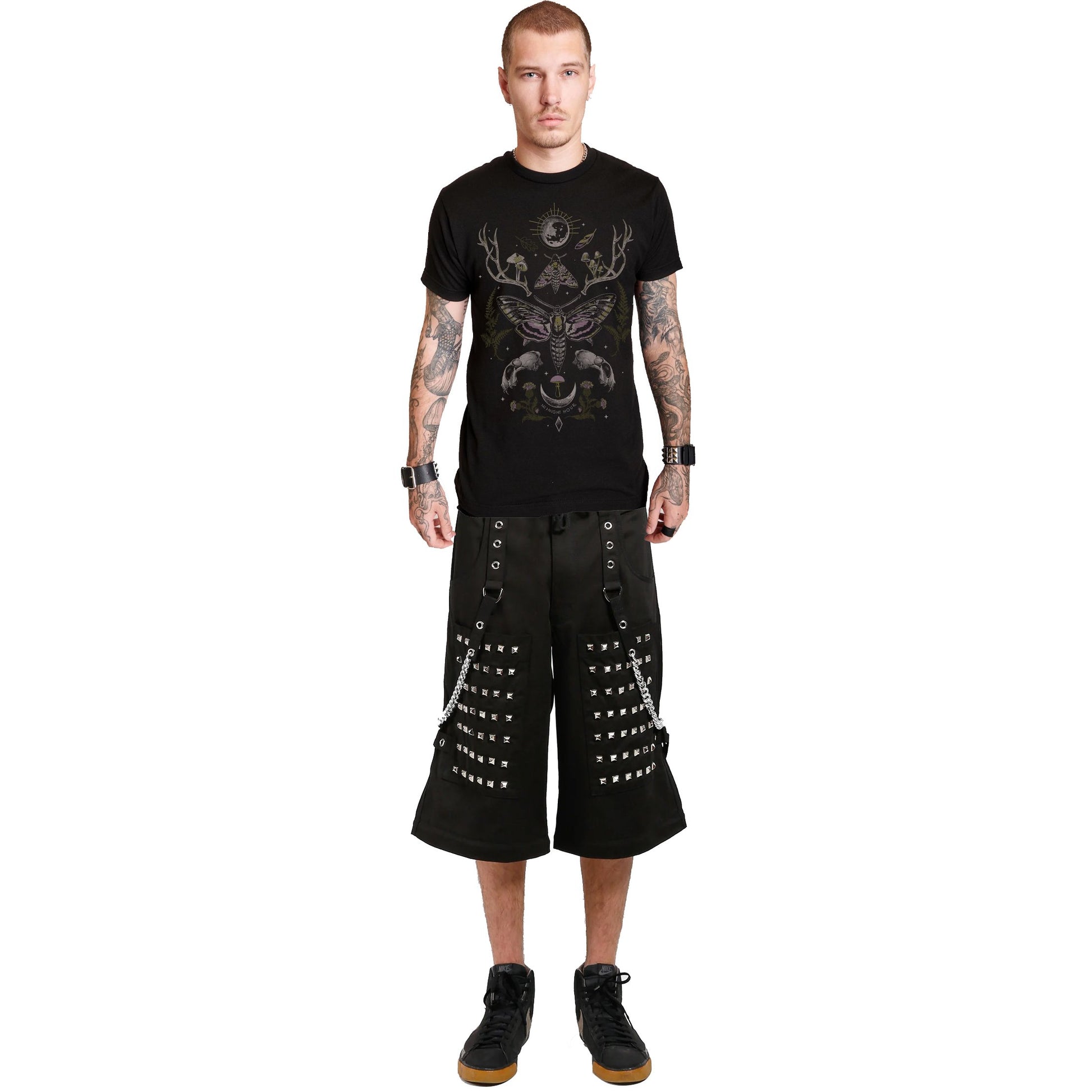 Gothic Mens Black Goth Monster Studs Gothic Punk Rock Shorts