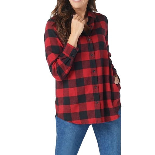 Red Flannel Buffalo Plaid Cotton Button Down Unisex Shirt