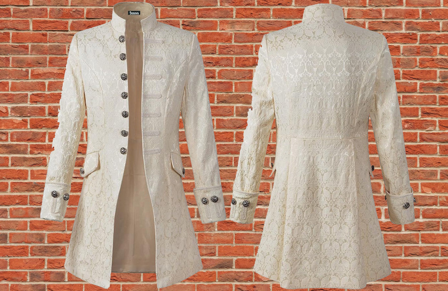 Renaissance Mens Velvet Goth Steampunk Victorian Frock Coat Cream