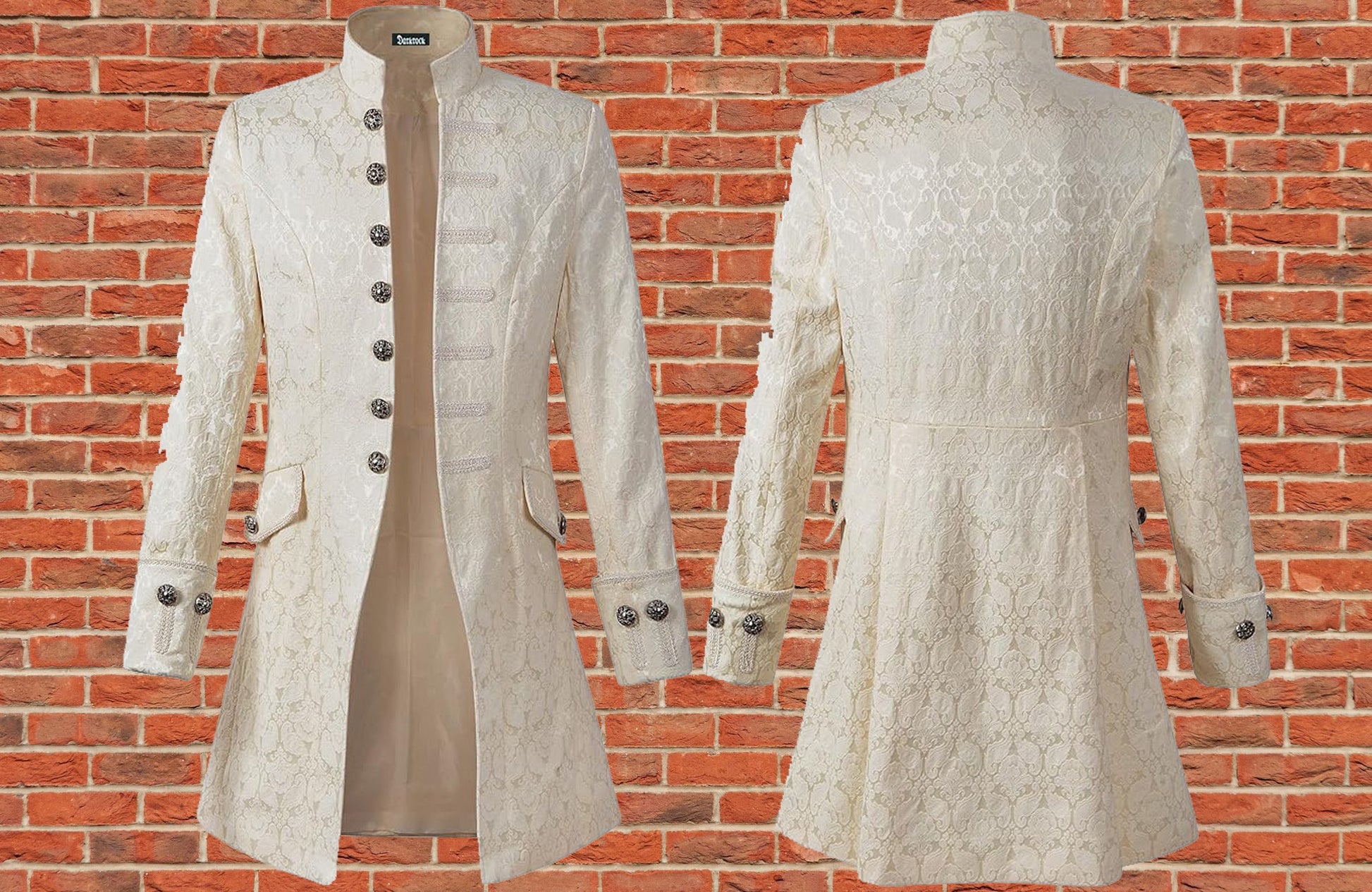 Renaissance Mens Velvet Goth Steampunk Victorian Frock Coat Cream