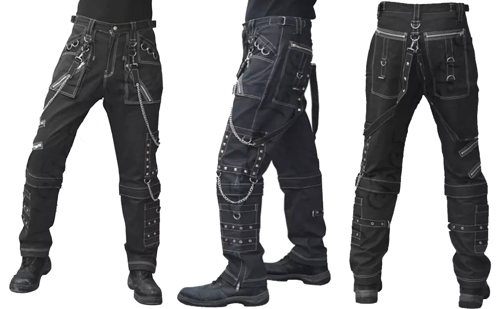 Men Gothic Black Pant Eyelets Cargo Bondage Trouser Punk Rock Pant