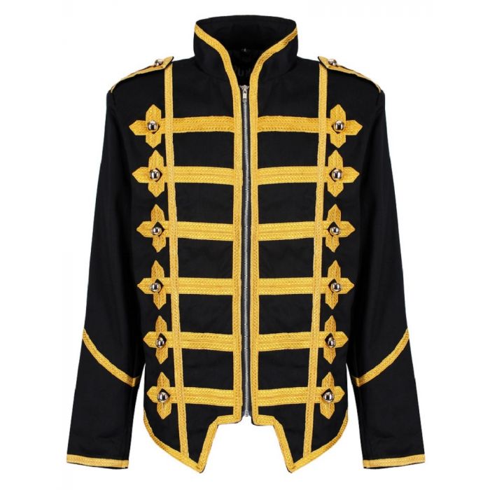 Military Drummer Jacket Black Parade Jacket Goth Punk Adam Ant Vtg Style Black &Amp Gold Jacket