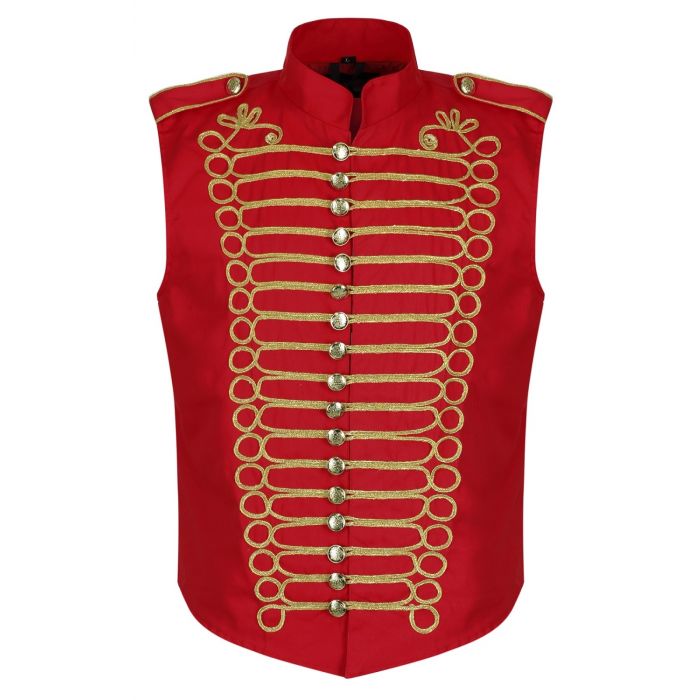 Men's Military Hussar Sleeveless Vest Red & Gold Jacket Free Shipping Usa