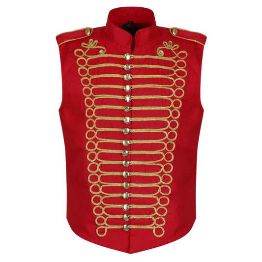 Men's Military Hussar Sleeveless Vest Red & Gold Jacket Free Shipping Usa