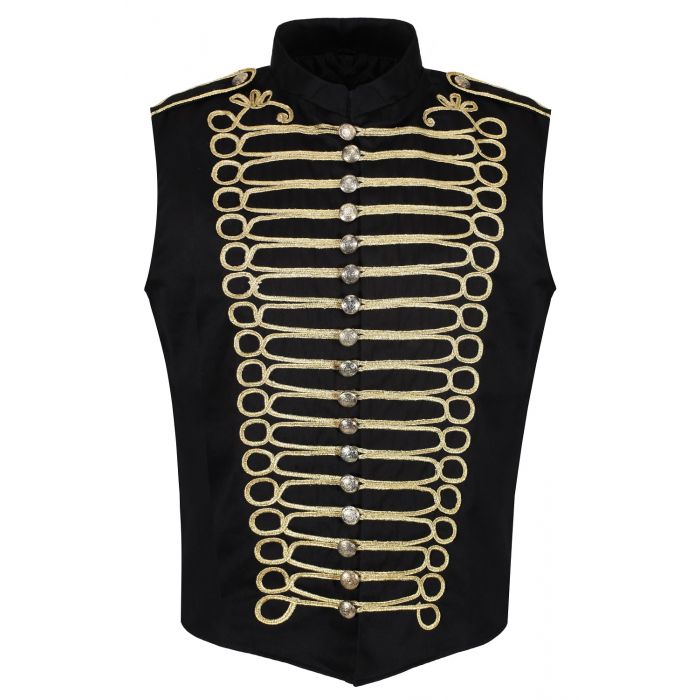Prime Quality Handmade Men's Military Hussar Sleeveless Black Vest Black Gold Jacket