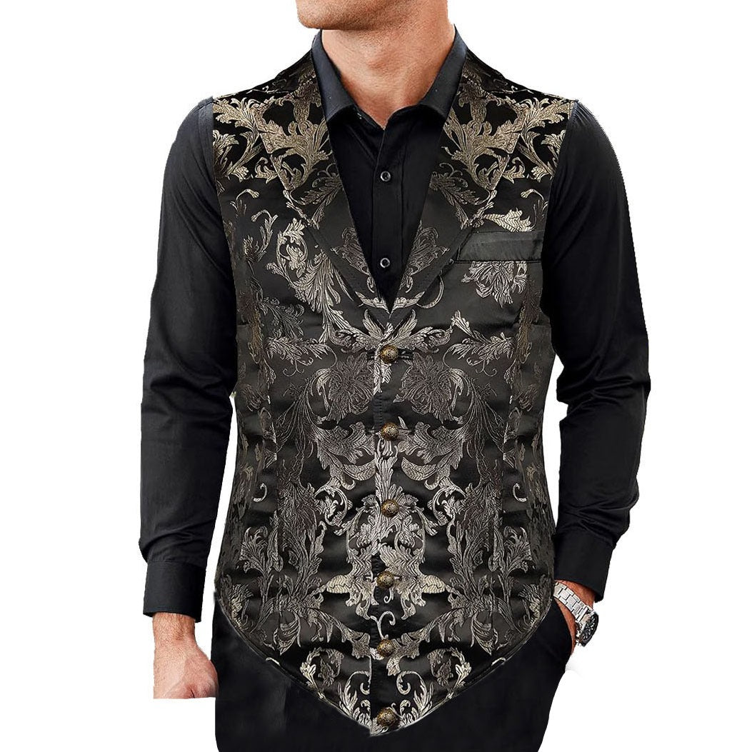 Gothic Devil Fashion Aristocrat Men's Waistcoat Vest Black & Amp Gold