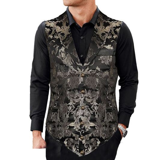 Gothic Devil Fashion Aristocrat Men's Waistcoat Vest Black & Amp Gold