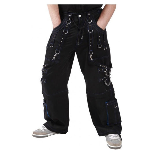 Men Handmade Gothic Bondage Trouser Blue Thread Cyber Pant Punk Shorts Metal Studs Pants/Gothic Pant