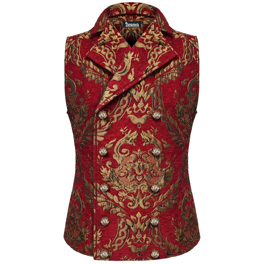 Prime Quality Men's Handmade Red/Gold Victorian Cavalier Waistcoat Vest