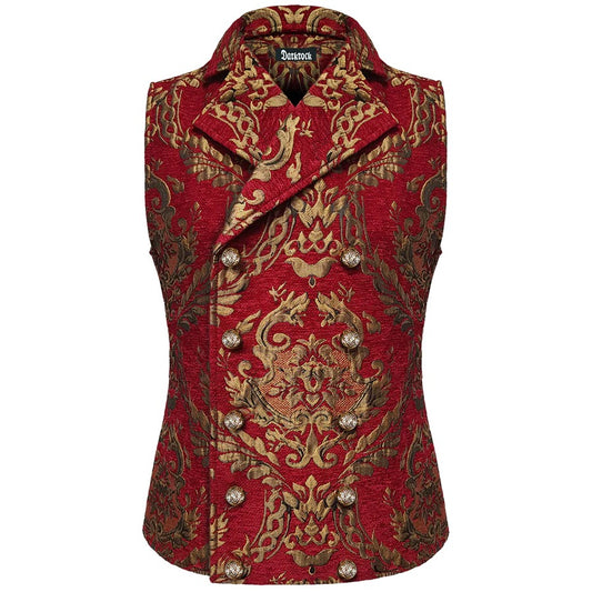 Prime Quality Men's Handmade Red/Gold Victorian Cavalier Waistcoat Vest