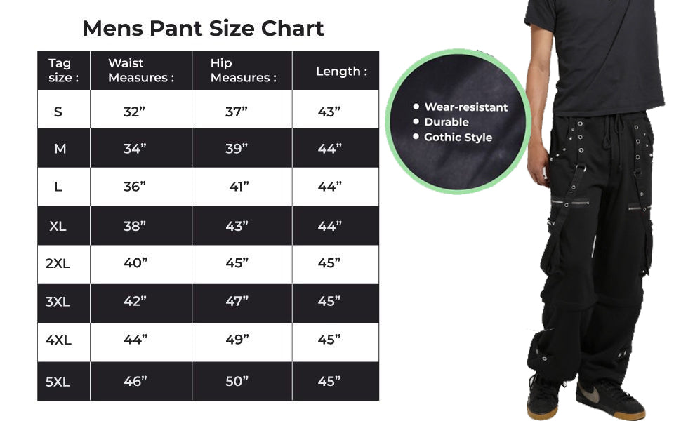 Men's Black Gothic Punk Pants With Straps Fleece Pants Alternative Wears