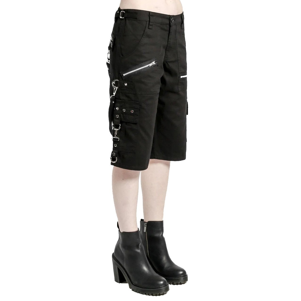 Women's Punk Gothic Black Cotton Emo Shorts With Zipper